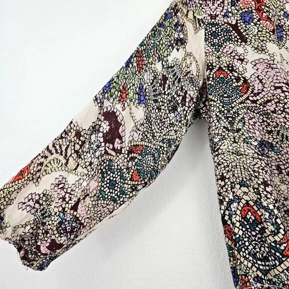 Japna Womens Sz M Vibrant Colorful Print Boho Top Tunic Tassel Hippie Blouse - Picture 6 of 8